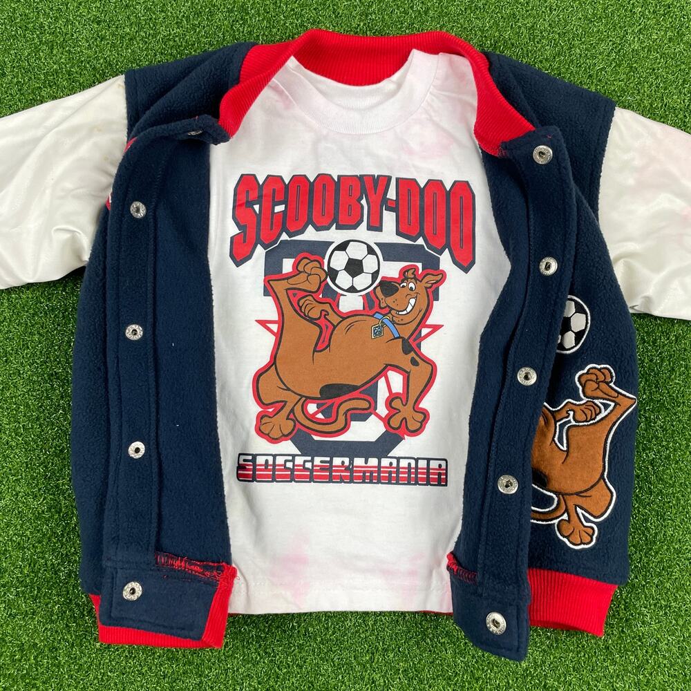 Vintage 90s Scooby Doo Soccer Mania Boys Navy Snap 2Pc Shirt & Jacket Set 4T - Picture 4 of 12